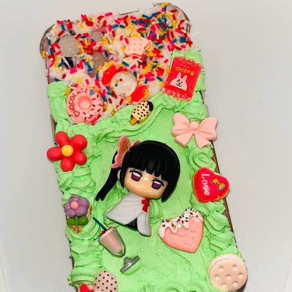 Decorative Green Kawaii Doll Phone Case - Cute 3D Decoden Style Demon Slayer - Picture 3 of 4